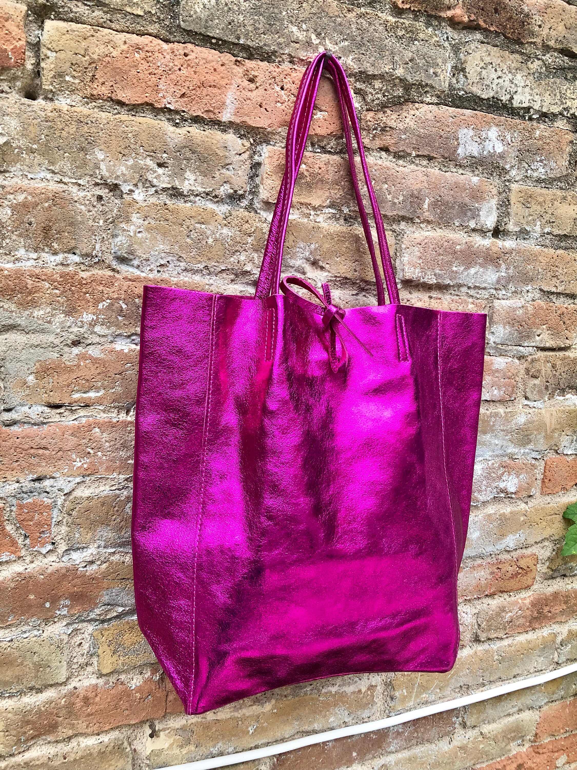 Authentic Tod's Fuchsia Pink Leather Patta Monospalla Tote Bag