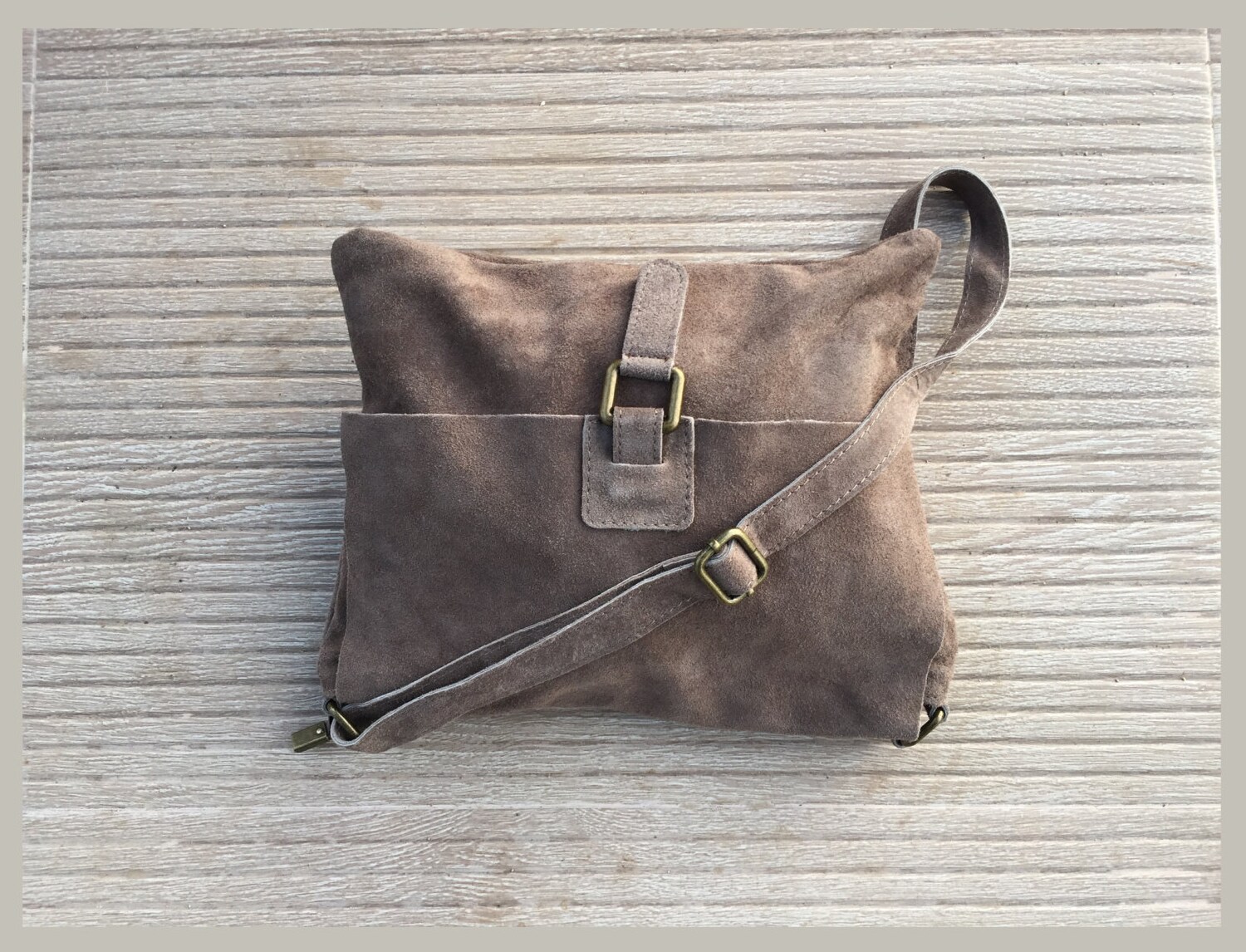 Cross body suede bag. GENUINE leather bag in TAUPE beige. Etsy