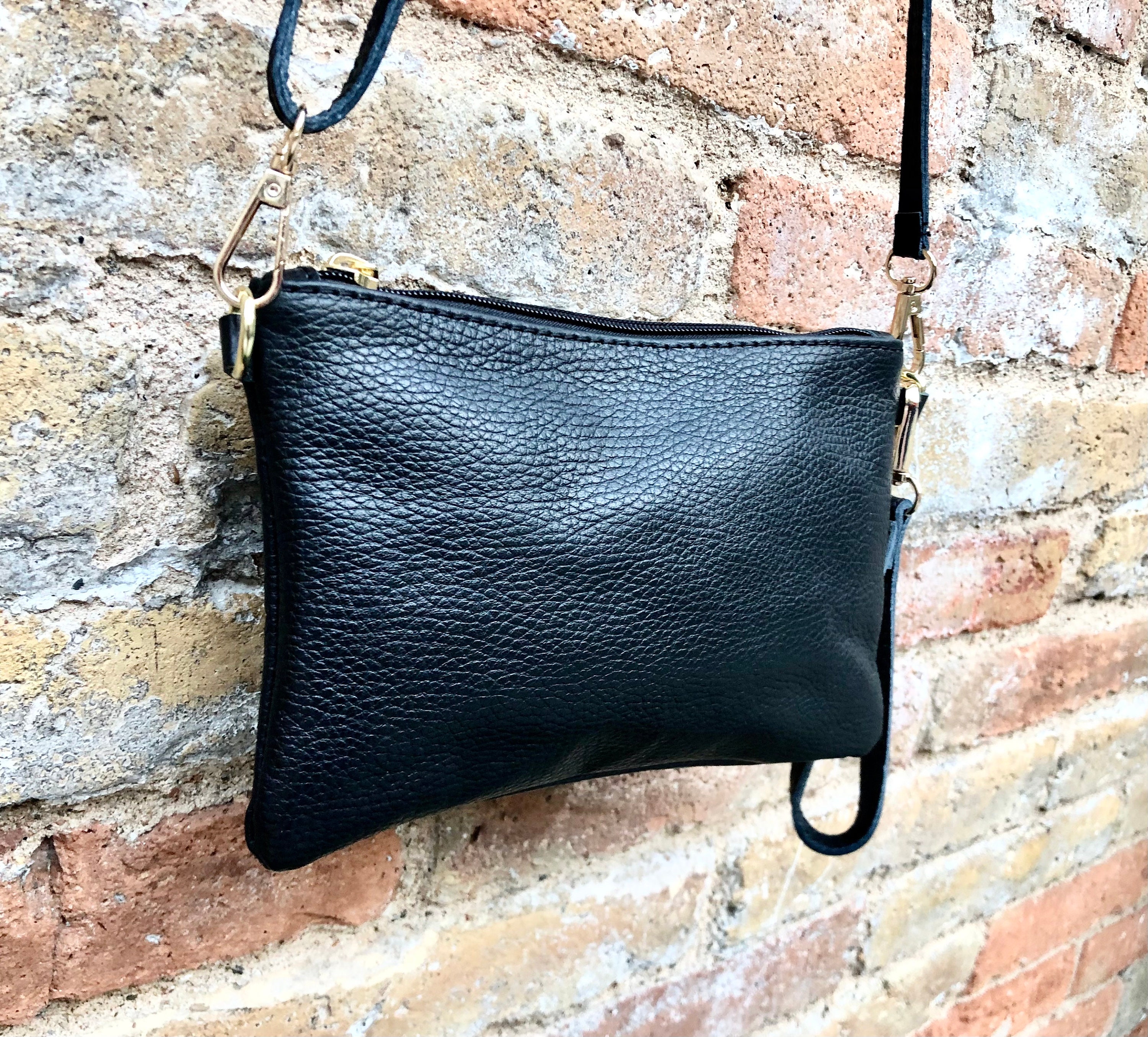 Small Leather Bag in Black. GENUINE Leather Crossbody
