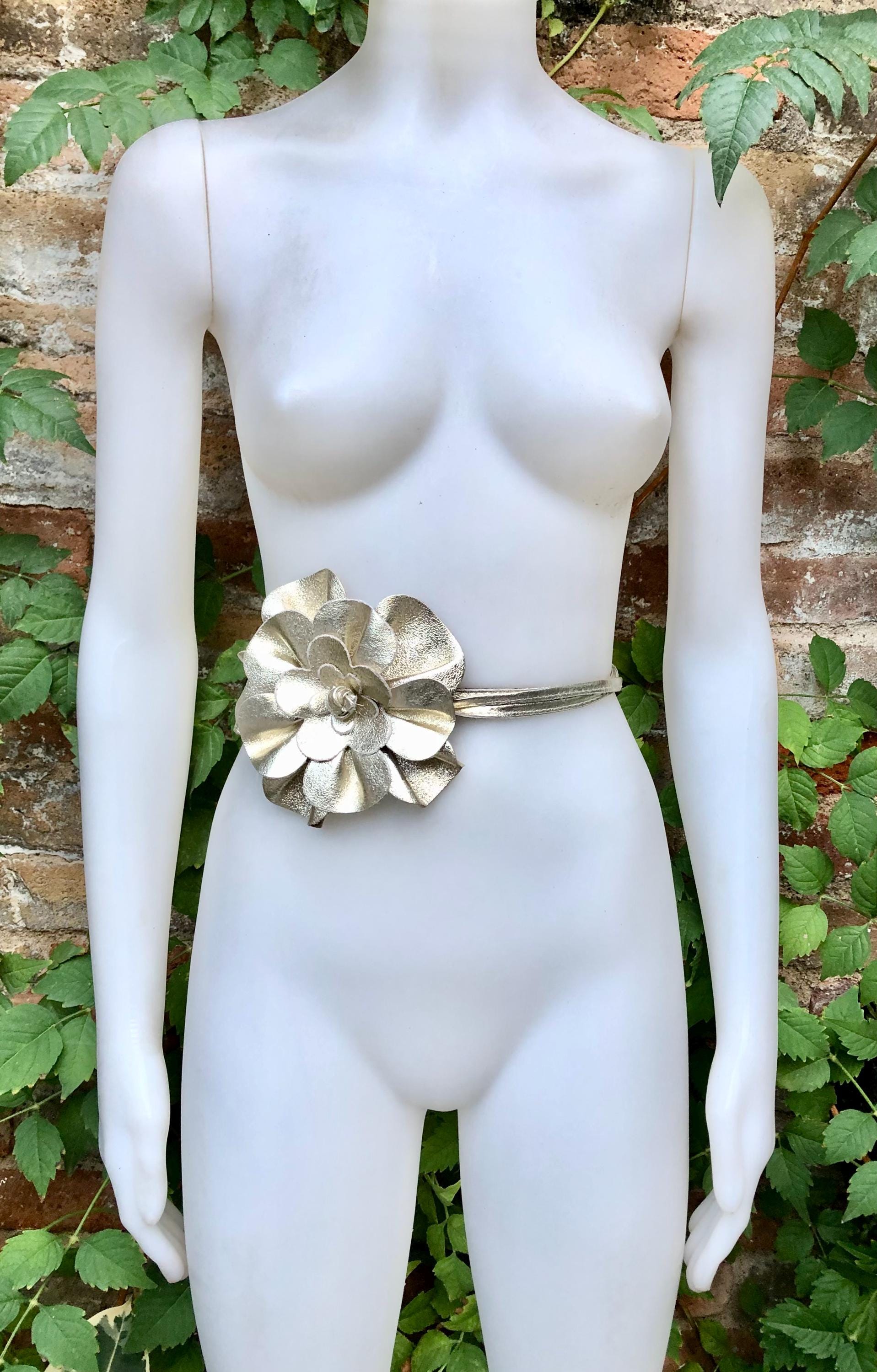 Flower Leather Belt in GOLD. Waist, Overall or Dress Belt  display picture 1