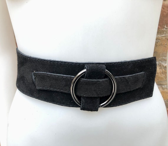 Boho 70s , 80s Style BLACK Suede OBI Belt. Wrap Belt in Natural