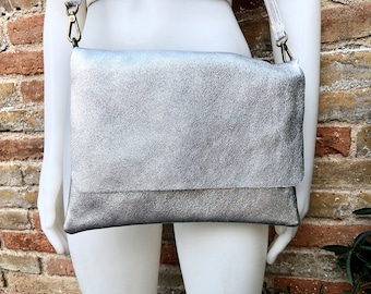 Small Leather Bag in SILVER .cross Body Bag Shoulder Bag / 