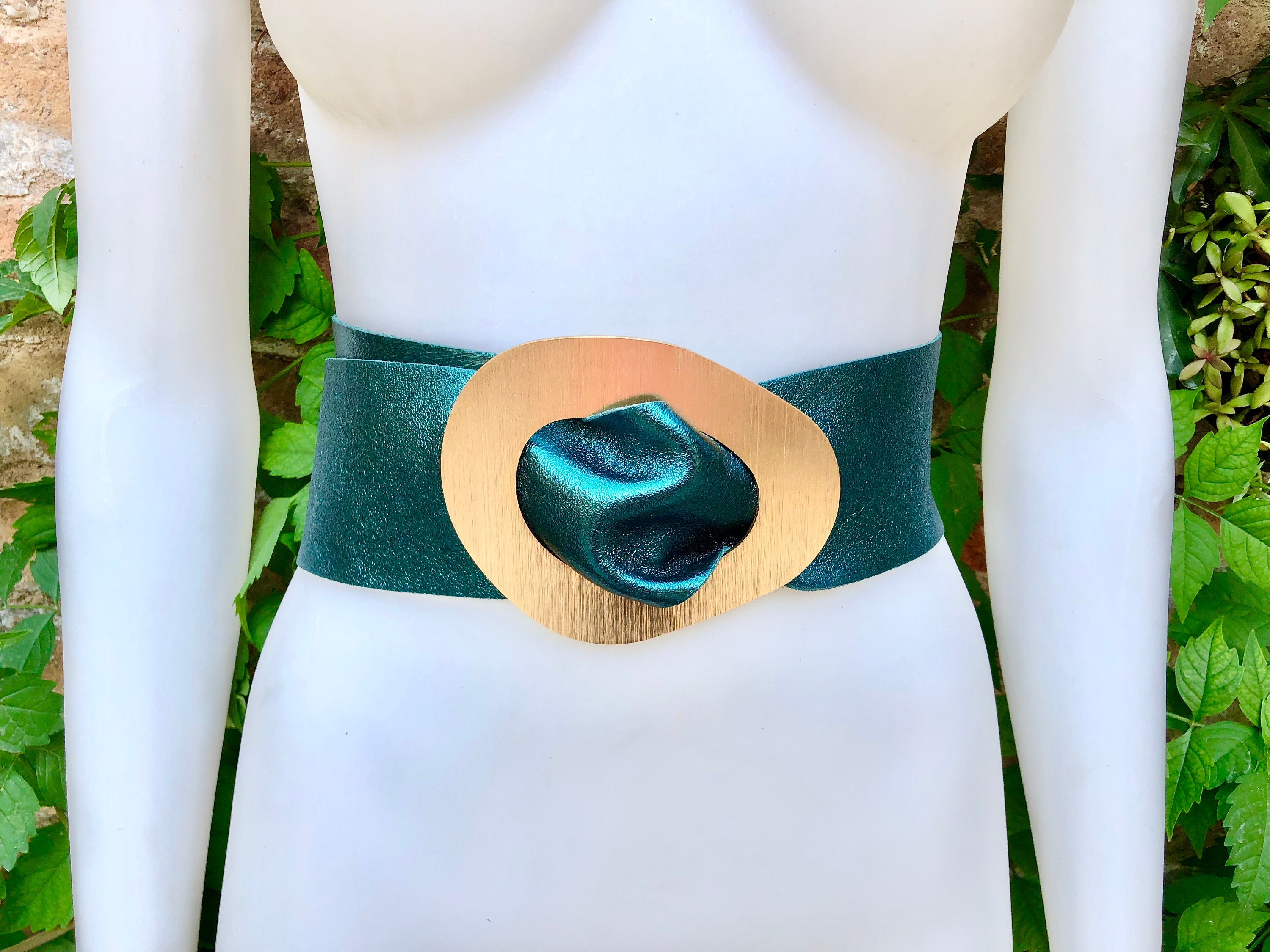 Embroidered Wide Waist Belt with Teal and Green Accents Plum Bloom Skinny Embroidered Belt – Artesana Love main image 4
