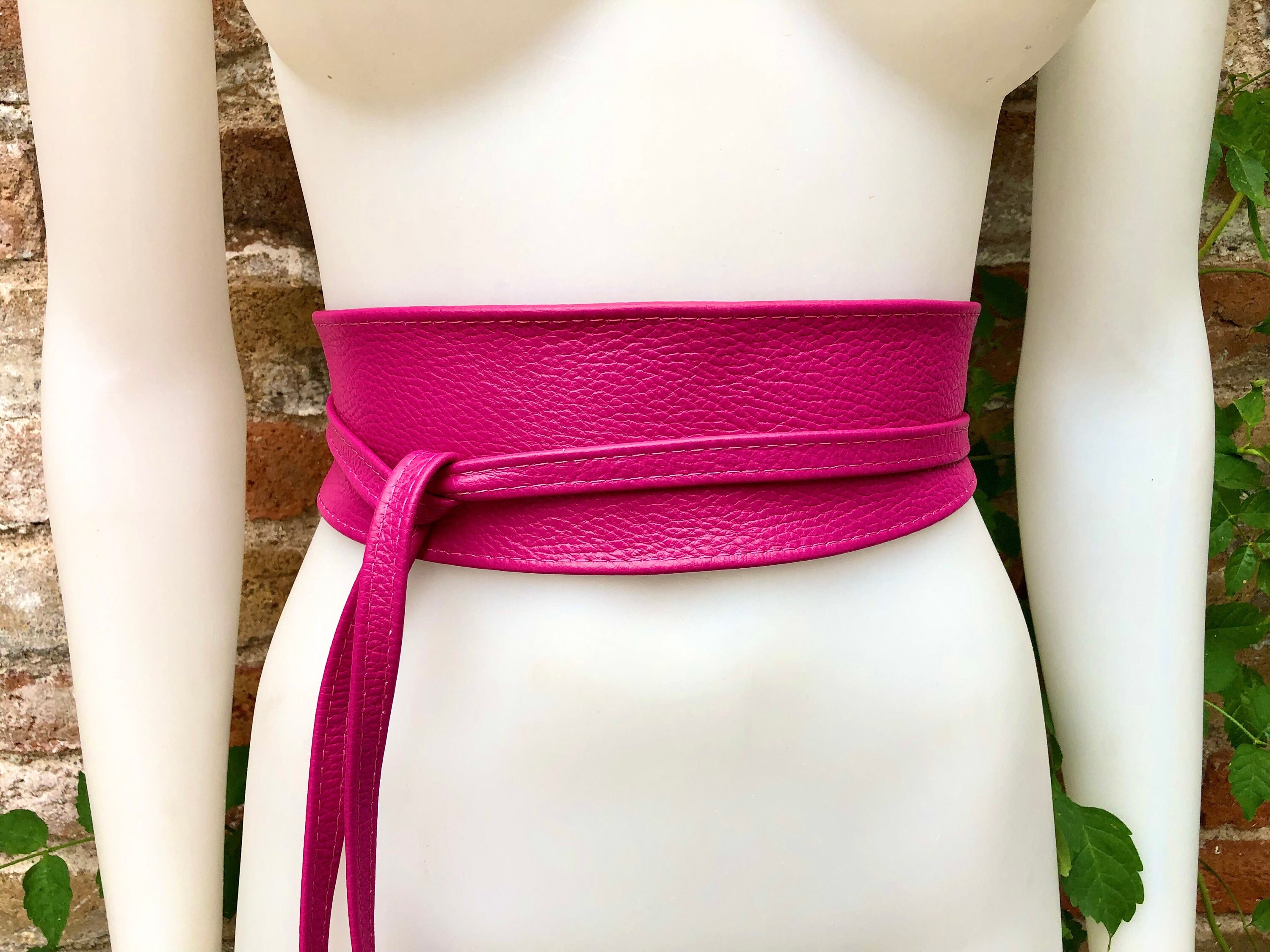 Obi Belt in Soft Leather. Wrap Belt in HOT PINK. Waist Belt