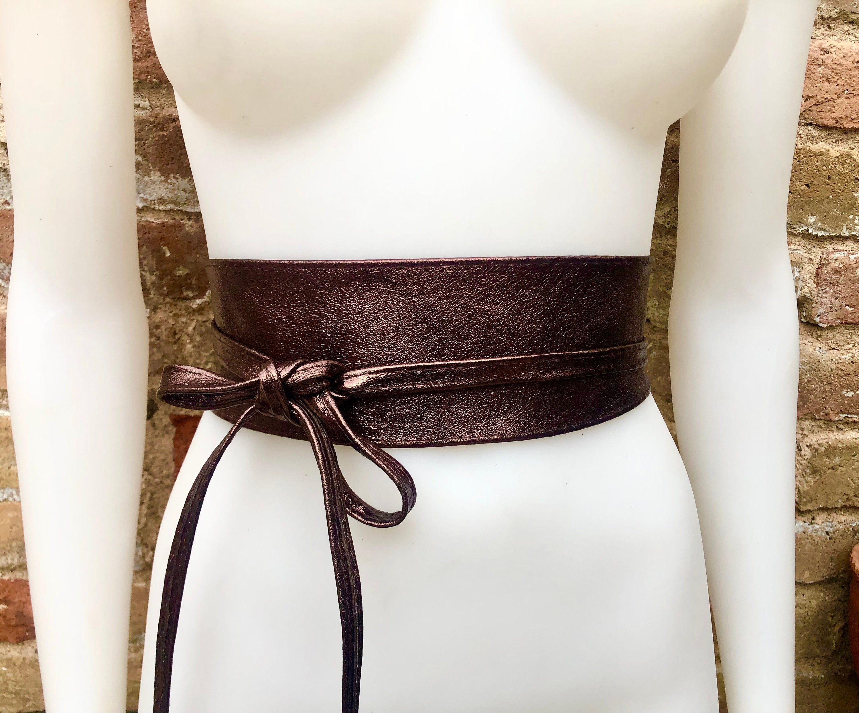 Dark Brown OBI Belt in Natural Soft Leather. Waist Belt,wide  display picture 1