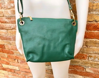 Teal GREEN leather bag. Green cross body / shoulder bag. Genuine leather purse with adjustable strap and zipper. Soft leather bag