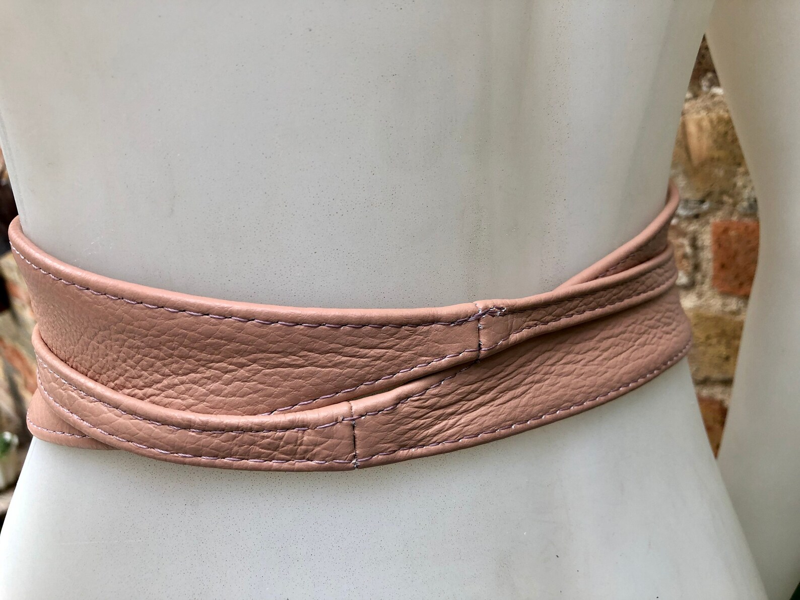 Pink obi belt in soft leather. Wrap belt in light pink. Wide Etsy