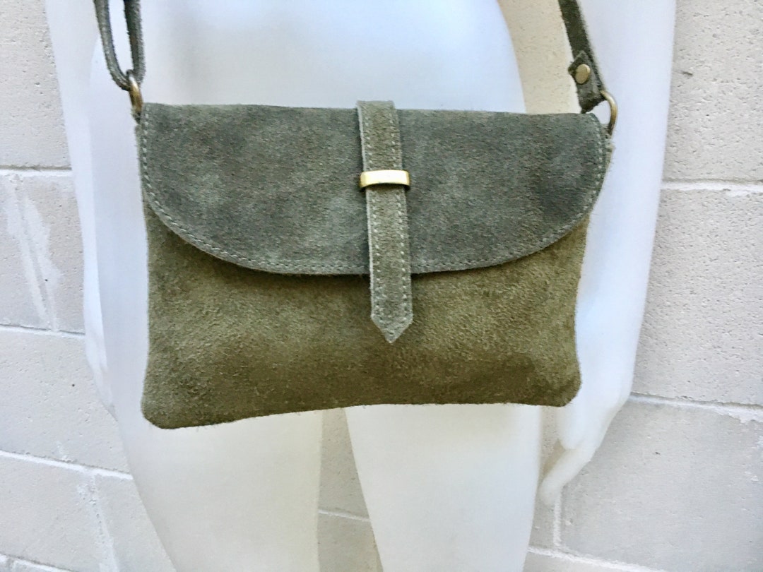 Suede Leather Bag in DARK GREEN. Crossbody Bag in GENUINE Leather.green ...