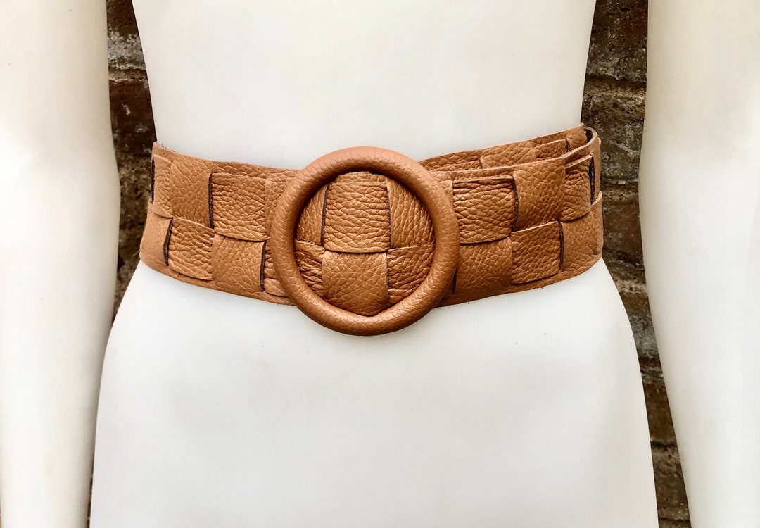 【cacharel】 BROWN LEATHER wide BELT Women Brown Faux Leather Belt - Hip High Waist Wide