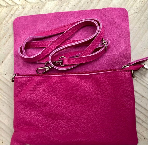 Kleine Ledertasche in Magenta Pink. Fuchsia Crossbody bag Schultertasche aus ECHT Leder. Pinke Tasche mit verstellbarem Schultergurt und ReiBverschluss Etsy