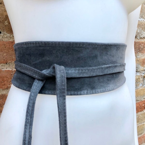 Gray suede OBI belt, wide wrap belt in  soft  suede,waist belt,soft leather belt, GREY sash, obi, boho belt, waist belt,gray wraparound belt