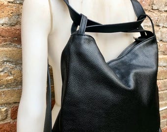 BLACK genuine leather rucksack/ shoulder bag / crossbody. BLACK genuine leather shopper. BLACK carry all backpack for laptops, tablets...