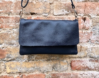 OVER SIZED SILVER GREY & NAVY  BLUE faux leather clutch bag handmade in the UK. 