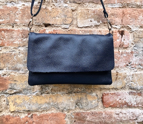 Navy blue shoulder bag leather sales