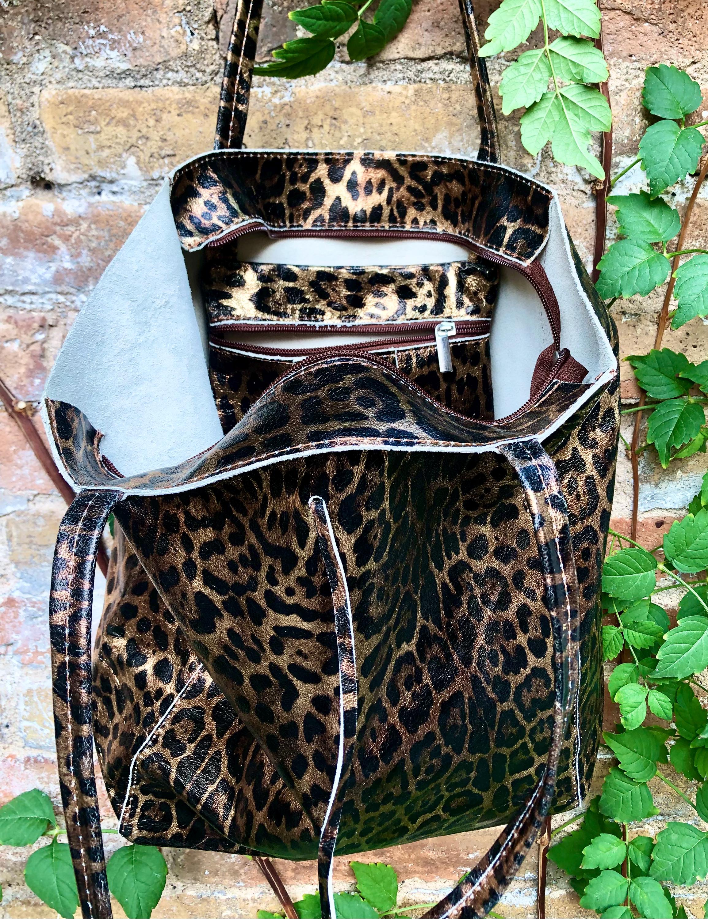 CHEETAH Print Tote Leather Bag. Genuine Leather Shopper
