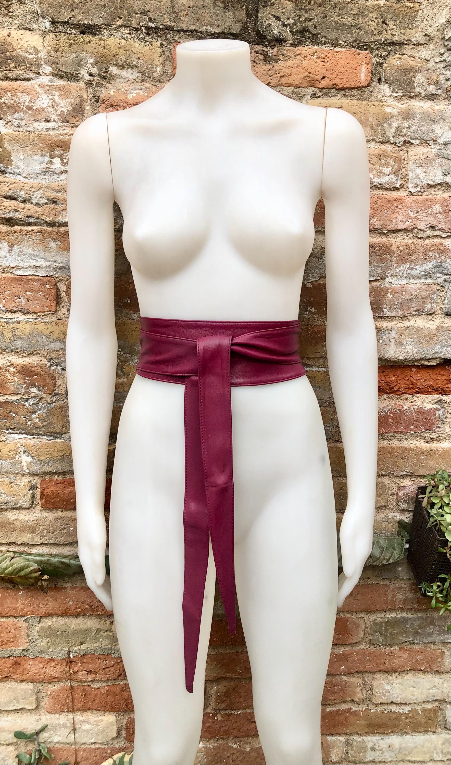 Women\'s Leather Wrap Obi Belt - Plum Plum Obi Belt. Wrap Belt in Soft Genuine Leather. Wraparound  main image 3