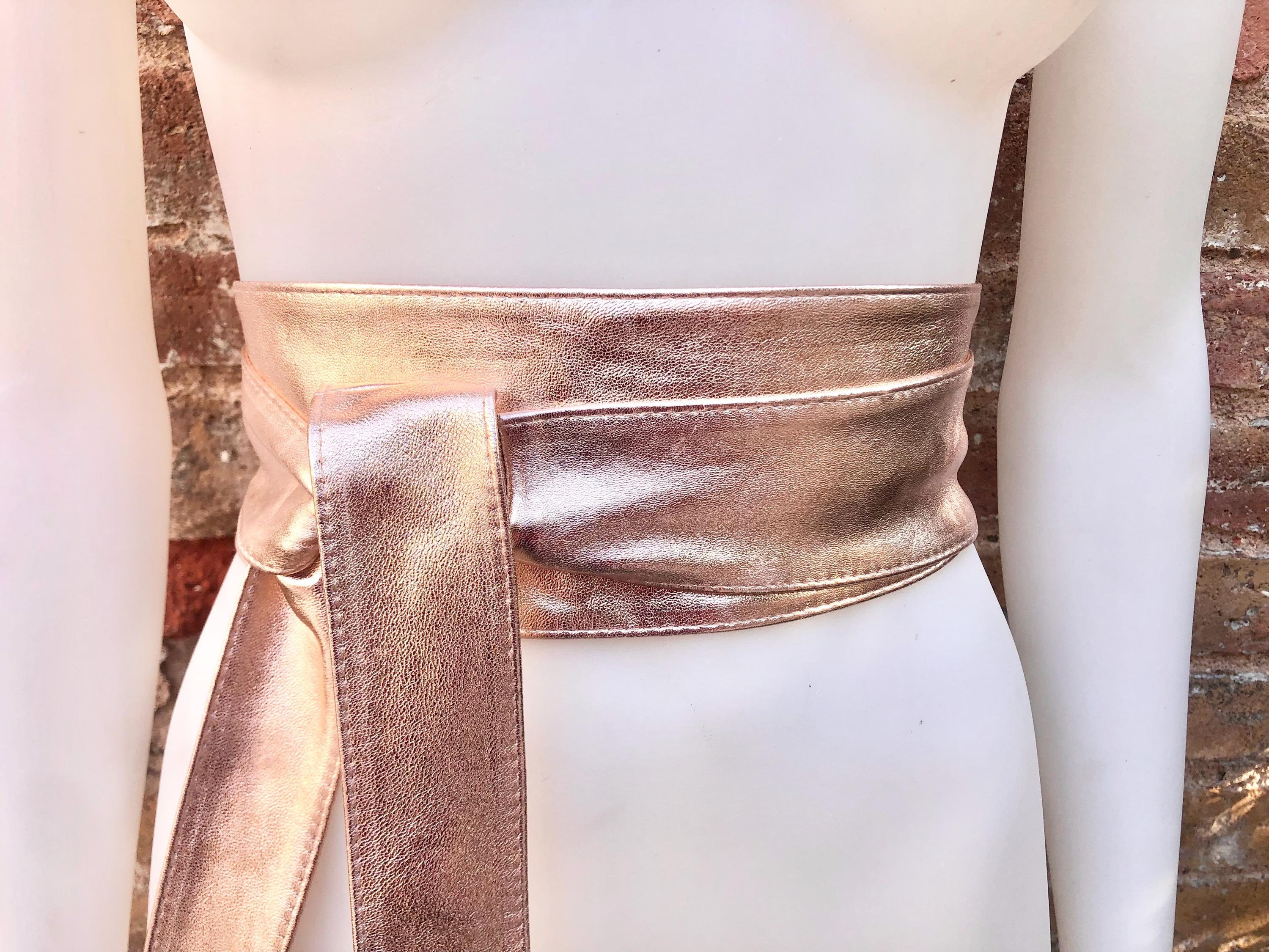 PINK GOLD Obi Soft Genuine Glitter Leather Wrap Belt