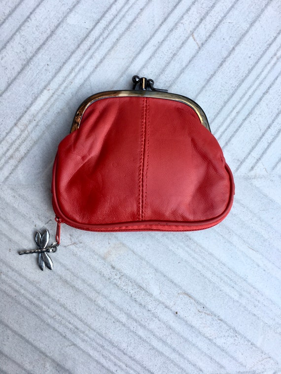 Vintage style leather kiss lock purse for coins BROWN clip purse in genuine leather bills and separate zipper for credit cards,