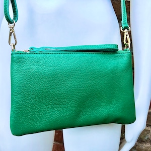 Small leather bag in green. GENUINE leather crossbody / shoulder bag . GREEN leather bag with adjustable strap. Small GREEN leather purse