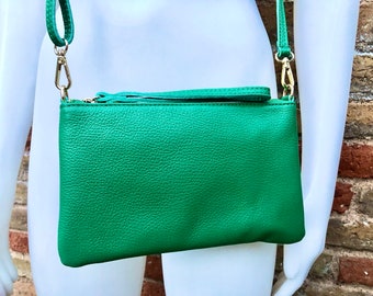 Small leather bag in green. GENUINE leather crossbody / shoulder bag . GREEN leather bag with adjustable strap. Small GREEN leather purse