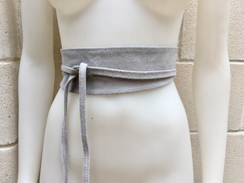 Gray suede OBI belt, SASH in natural soft suede,waist belt,soft leather belt, GREY sash, obi, boho belt, bohemian sash, boho beige belt image 1