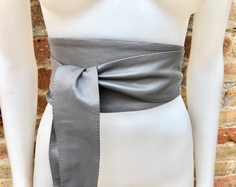 Dark GRAY obi belt. Wrap belt in soft genuine leather. Wraparound waist belt. Wide style. Boho dress belt in DARK GREY leather. Cincher belt
