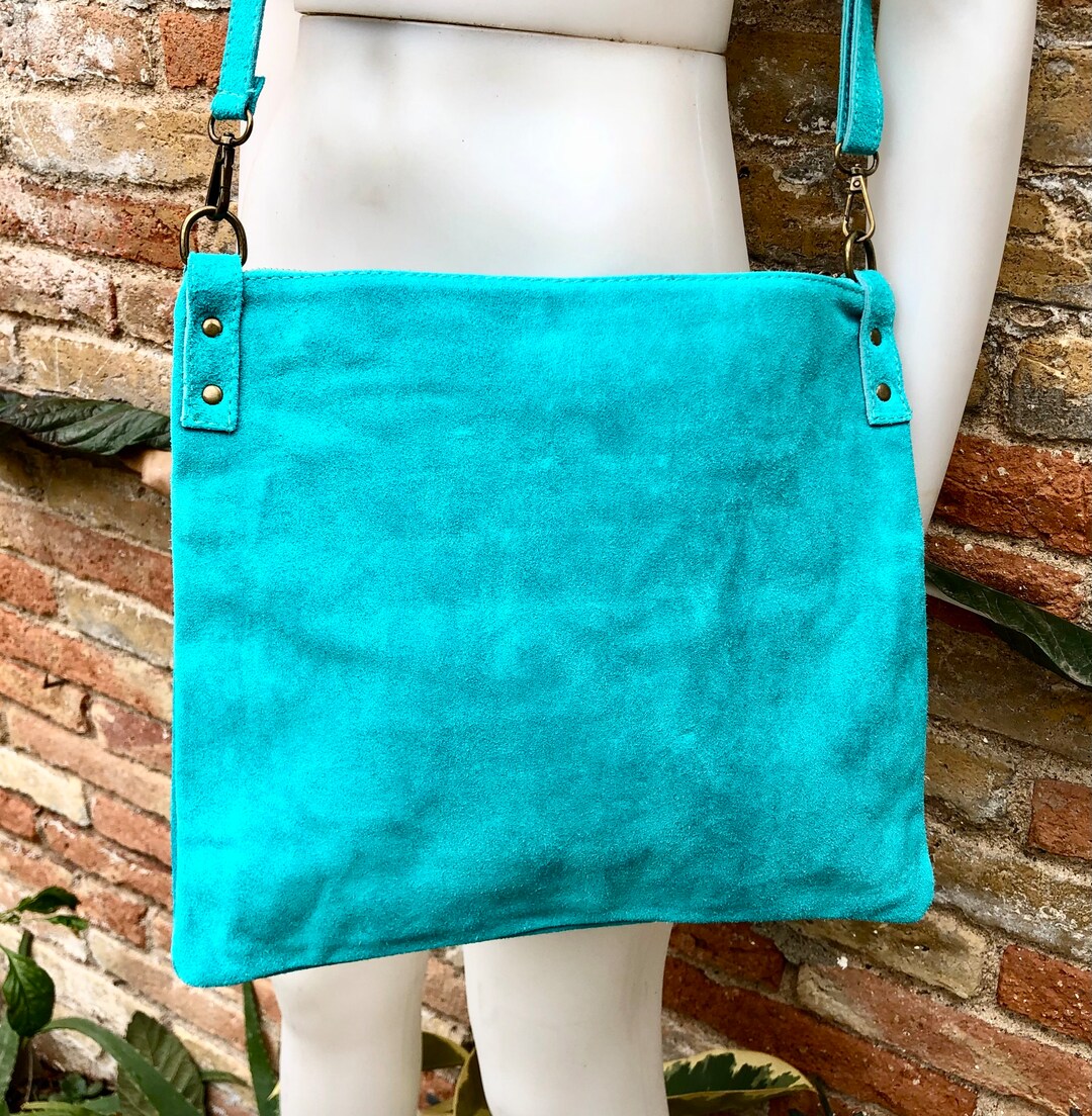 【YOURNUS】Suede Messenger Bag TURQUOISE BLUE Suede Messenger Bag With Suede Strap. Soft