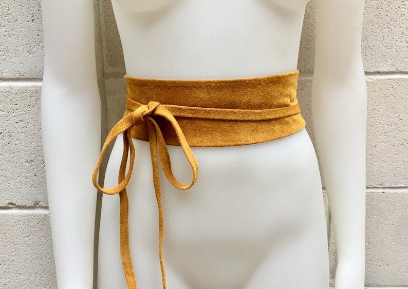 Mustard yellow obi belt in suede. Wrap belt in genuine Etsy