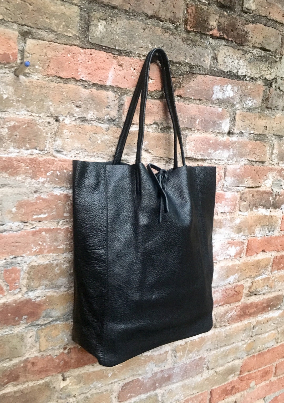 Tote Leather Bag in BLACK. Leather Shopper Made With Soft Natural — free download