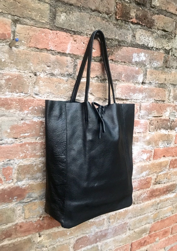 Tote Leather Bag in BLACK. Leather Shopper Made With Soft Natural GENUINE  Leather. Large BLACK Shoulder Bag for Your Laptop, Books - Etsy Israel