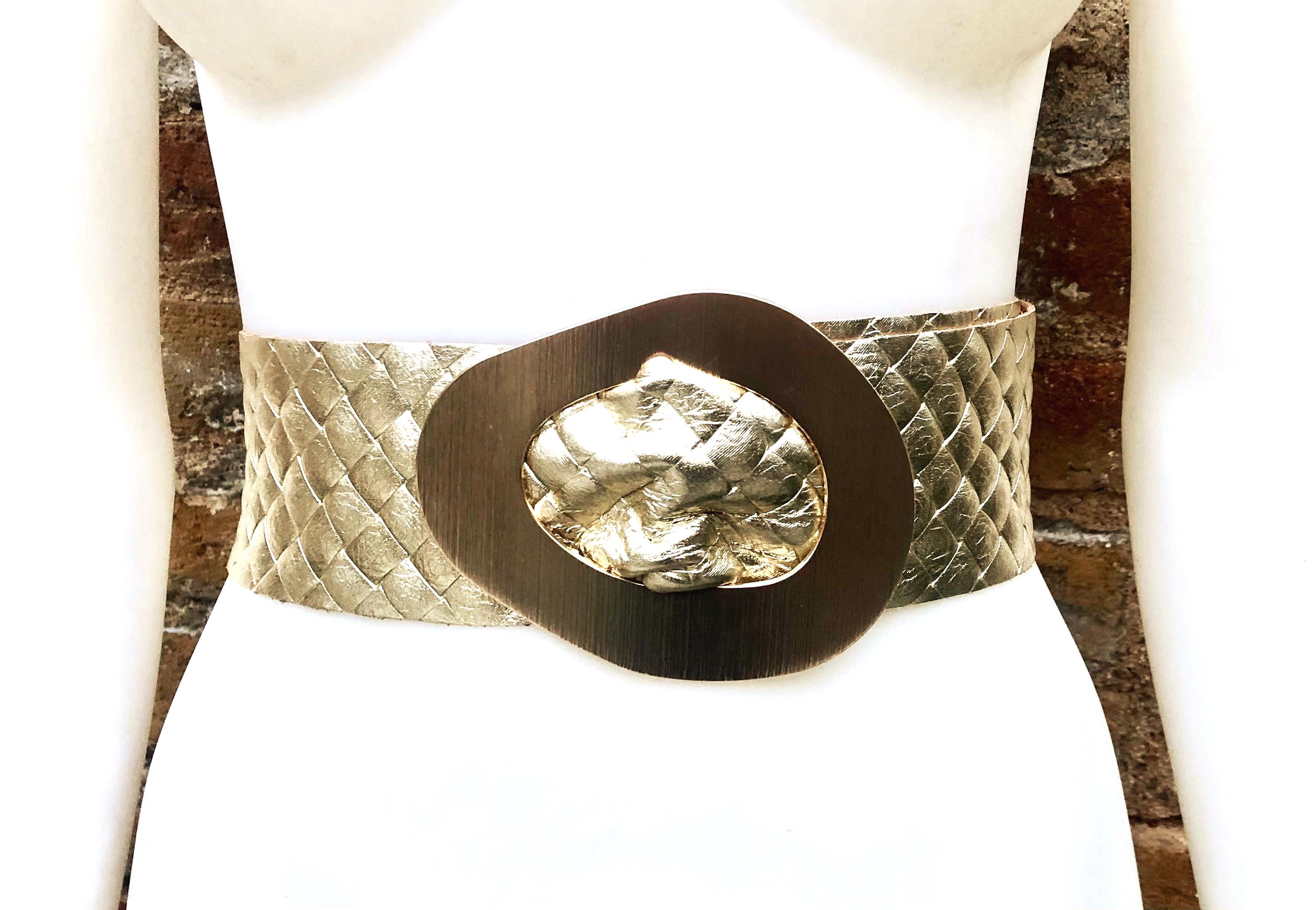 Gold Metallic Leather Star-Accent Wide Hip Belt Metallic Leather Belt | Talbots main image 3