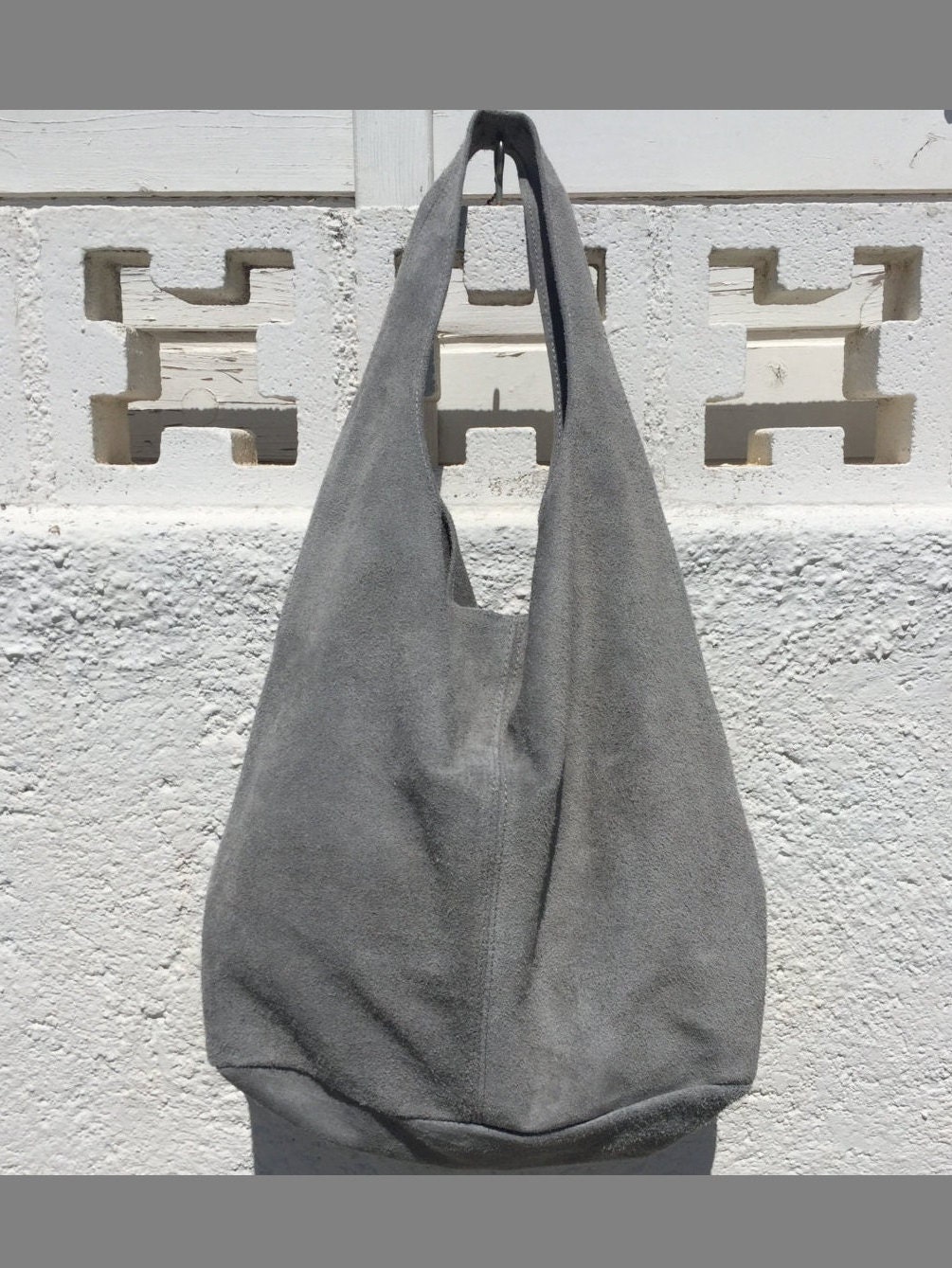 Slouch bag.Large TOTE leather bag in GRAY. Soft natural suede | Etsy
