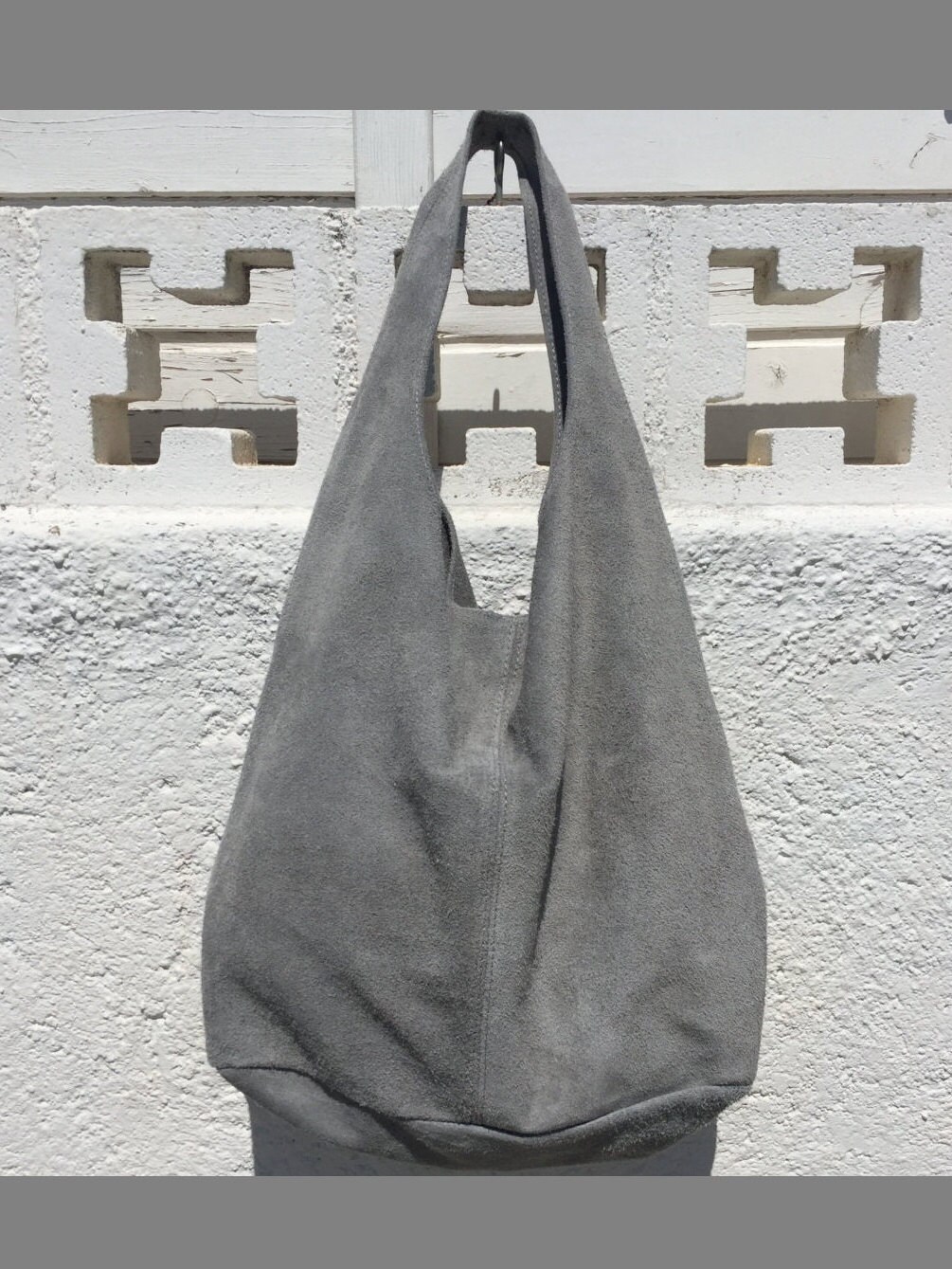 Slouch bag.Large TOTE leather bag in GRAY. Soft natural suede | Etsy