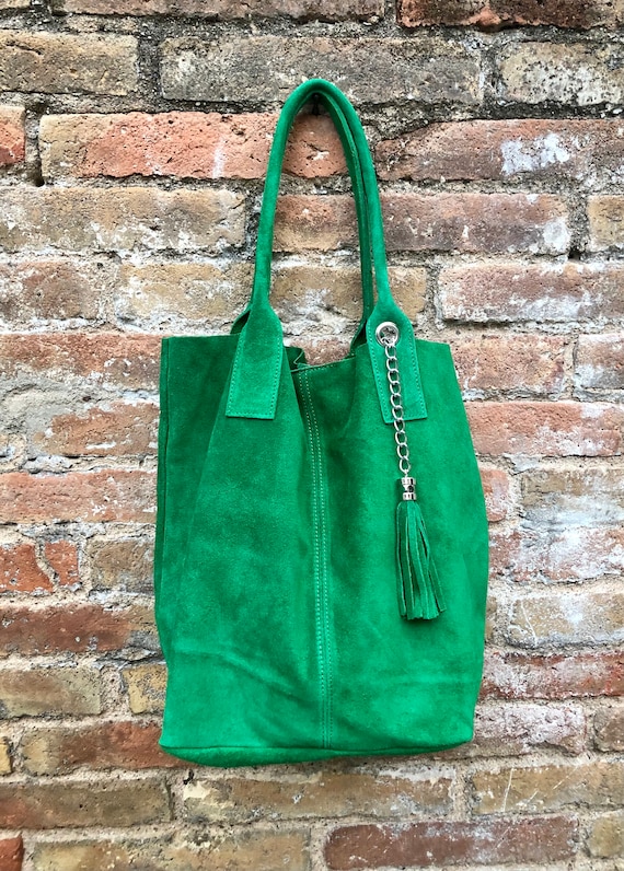 GENUINE Suede Leather Green Shopper Bag. Slouchy Carry All Tote Bag for Your Laptop Tablet Books. GREEN Leather Purse. Green Shoulder Bag Etsy Canada