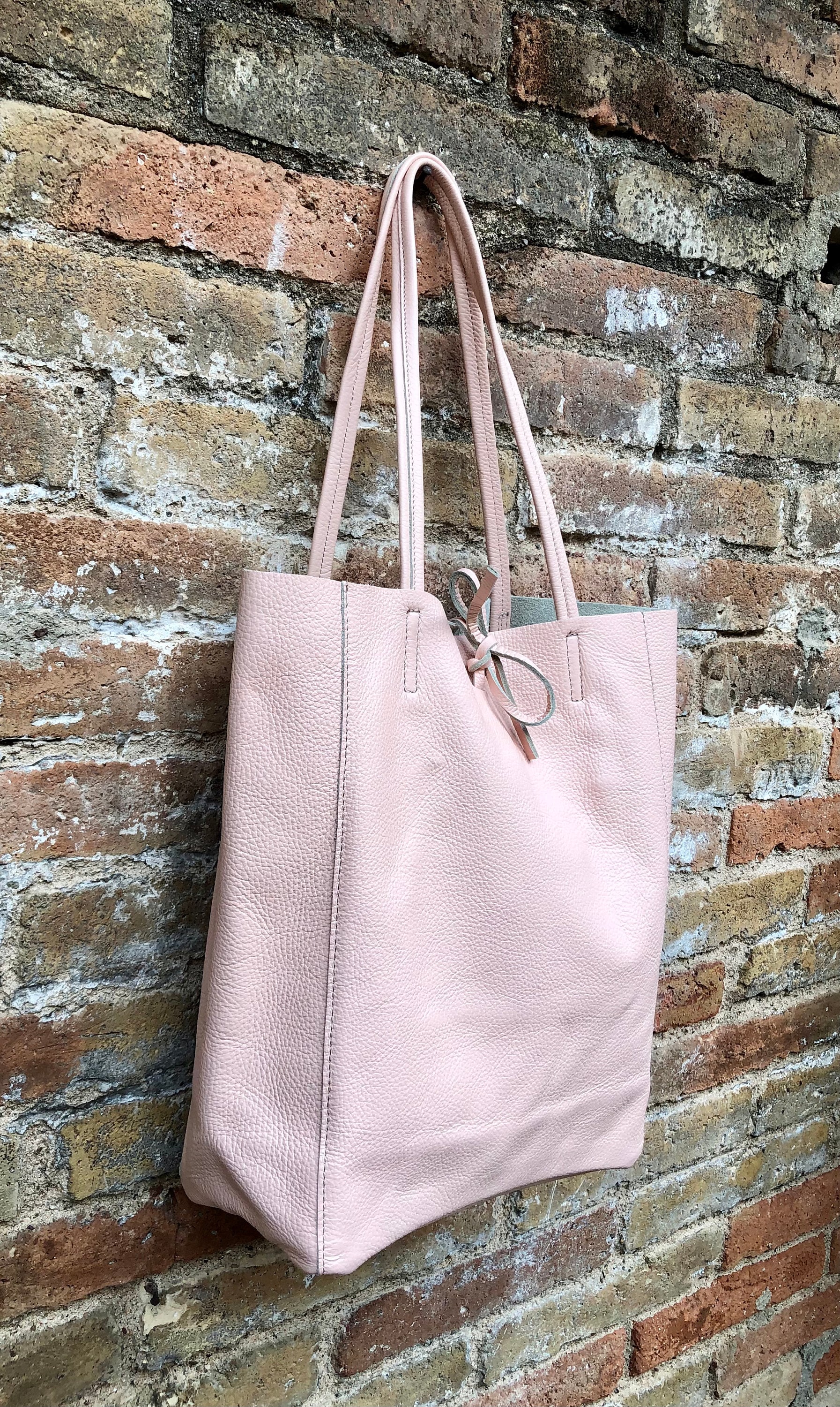 Pink leather top shopper bag