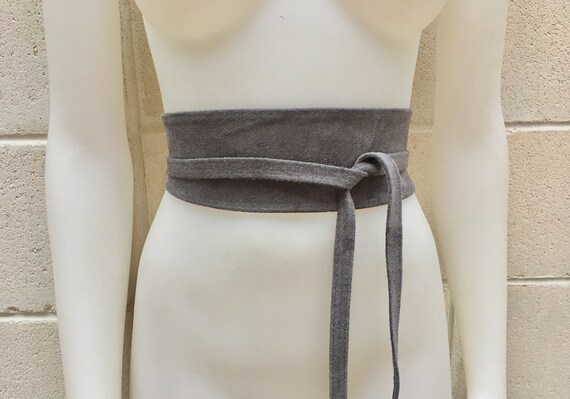 Gray Suede OBI Belt Wide Wrap Belt in 