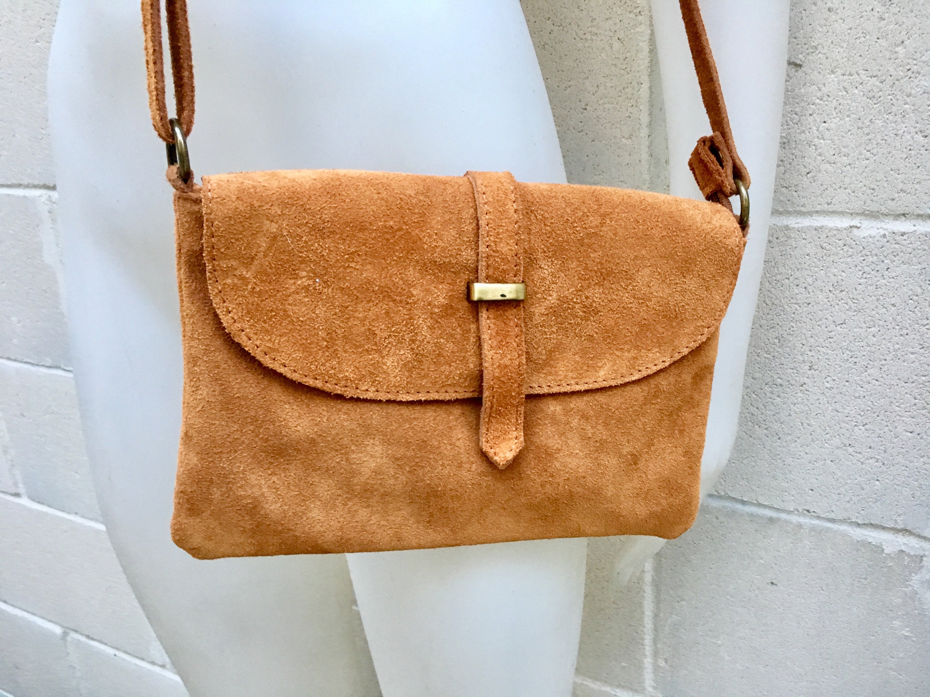 Suede leather bag in CAMEL BROWN. Tobacco color crossbody bag Etsy