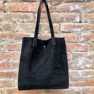 Large Black Suede Bag,black Suede Leather Tote Bag, Black