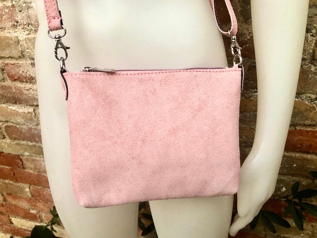 Suede Leather Bag in Light Pink. Cross Body Bag, Shoulder Bag in