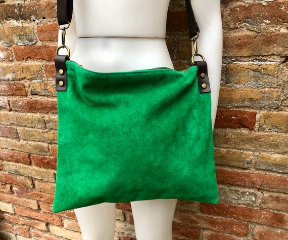 Suede Crossbody Green Leather Shoulder Leather Bag Sling Bag 