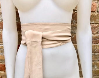 Light Beige Obi Belt. Wrap Belt in Soft Genuine Leather  display picture 3