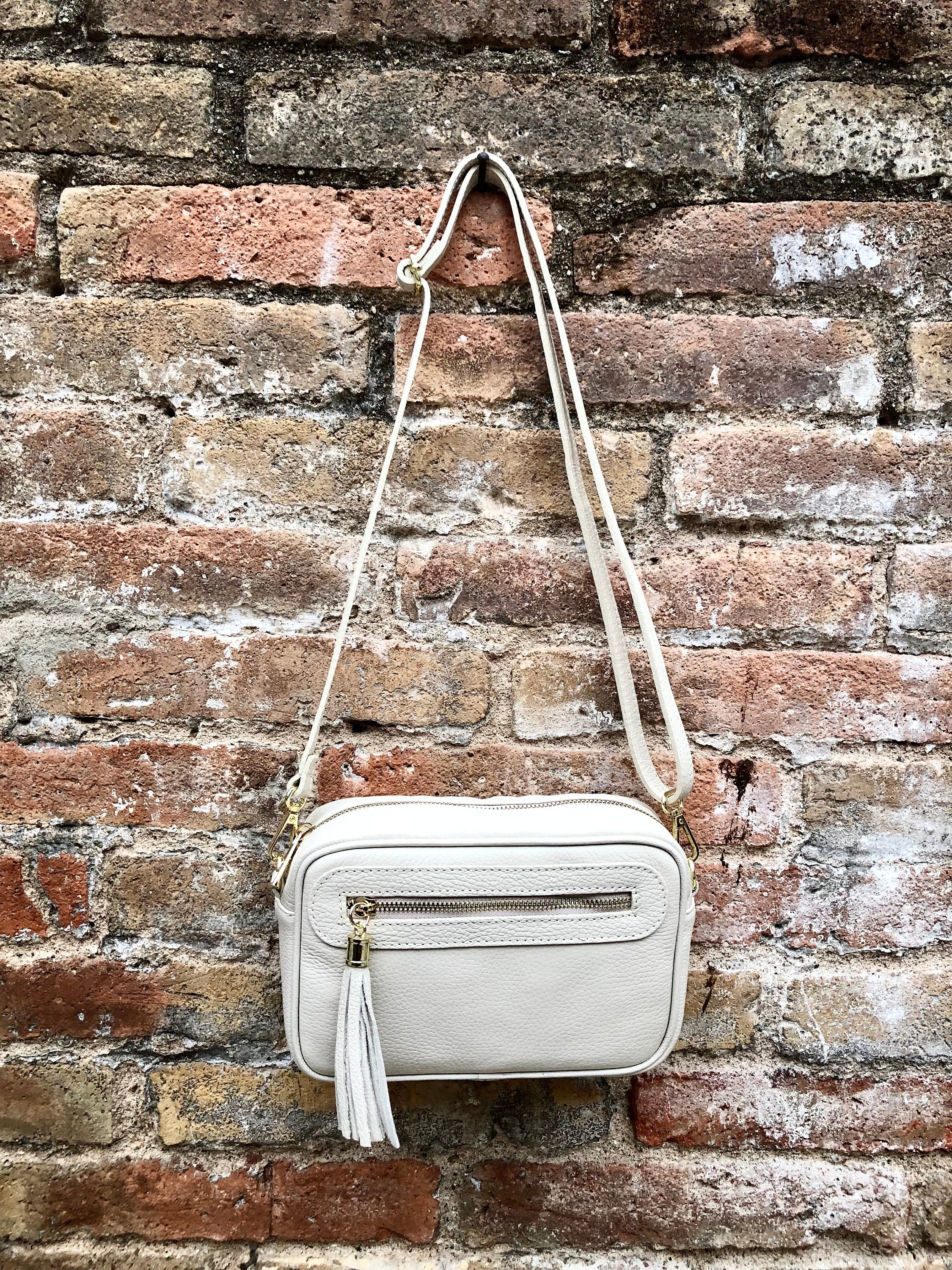 Small Leather Bag in CREAM BEIGE. Cross Body Bag, Shoulder