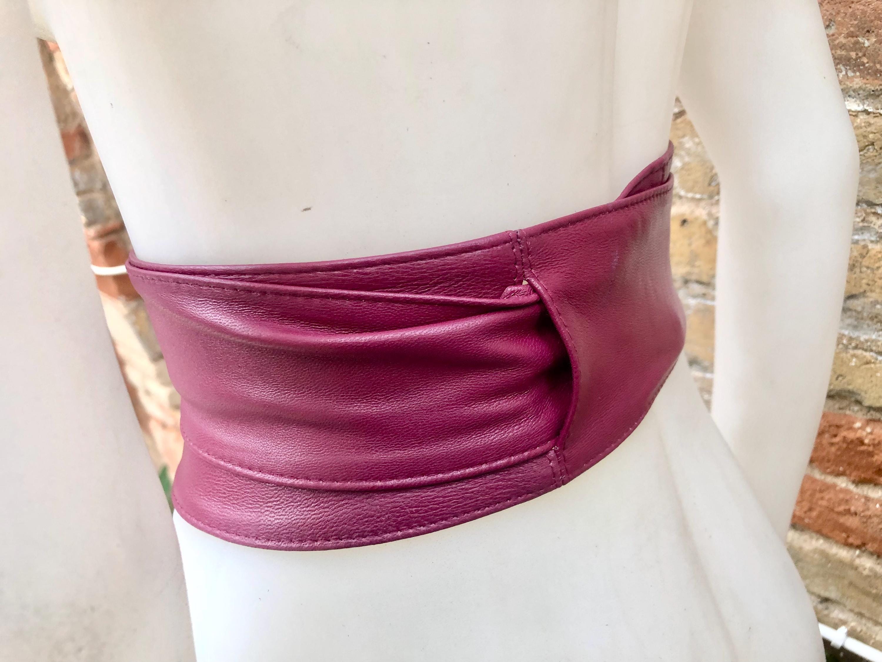 Women\'s Leather Wrap Obi Belt - Plum Plum Obi Belt. Wrap Belt in Soft Genuine Leather. Wraparound  main image 4