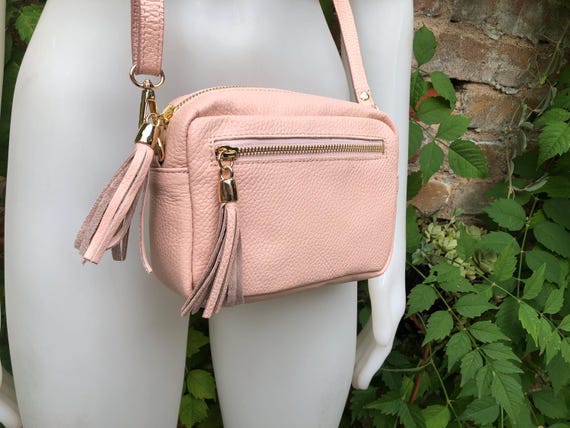 Small Light PINK Leather Bag. GENUINE Leather Shoulder Cross Body Bag. Soft PINK Leather Purse With Adjustable Strap and Zipper. Etsy