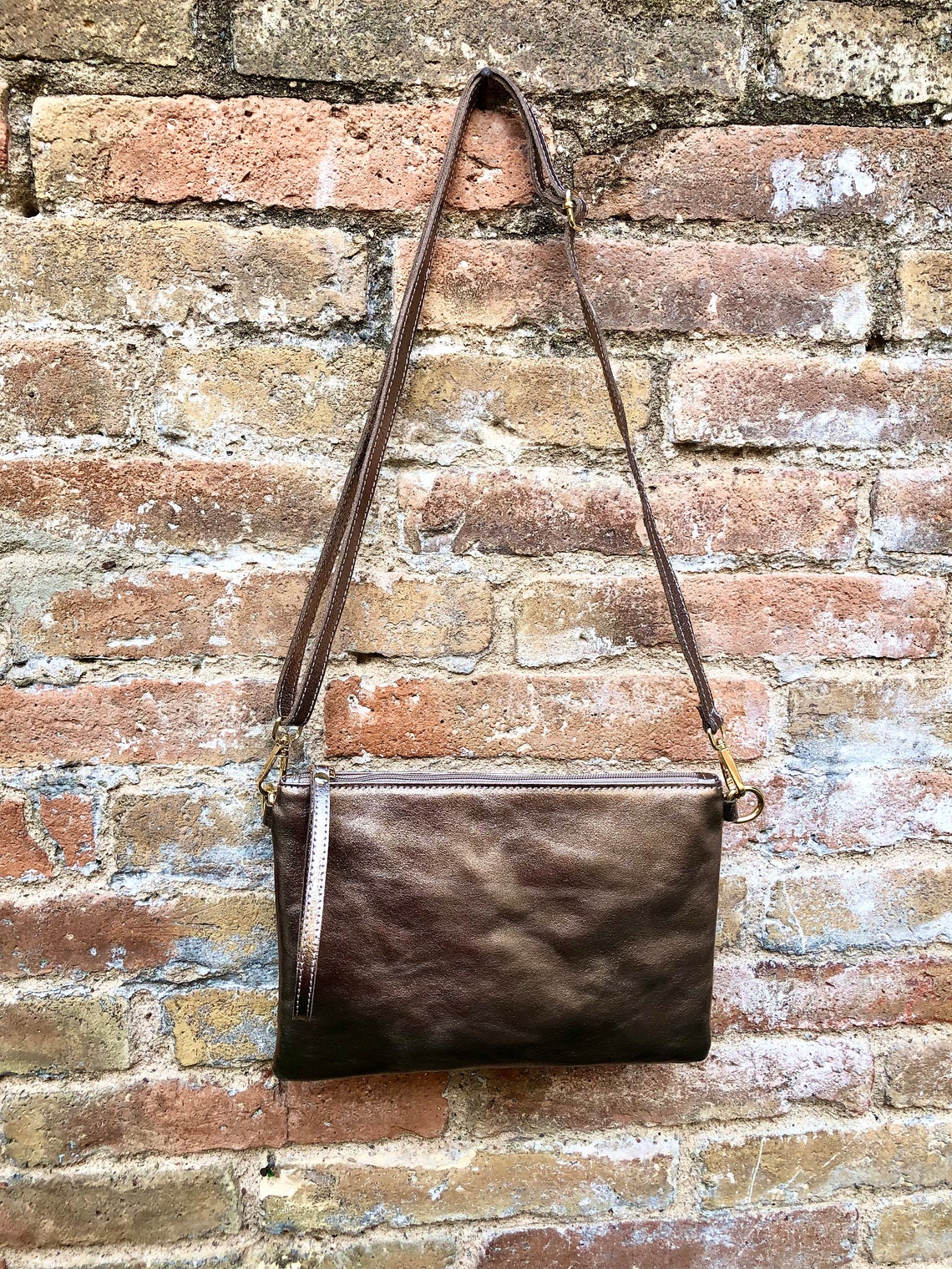 Small Leather Bag in BRONZE .cross Body Bag GENUINE Leather Etsy