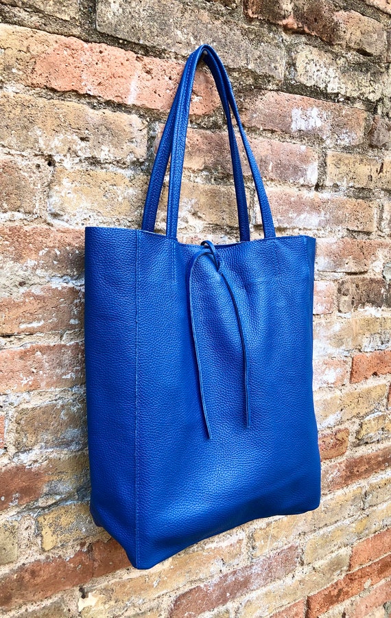 Shopping Tote bag in blue leather