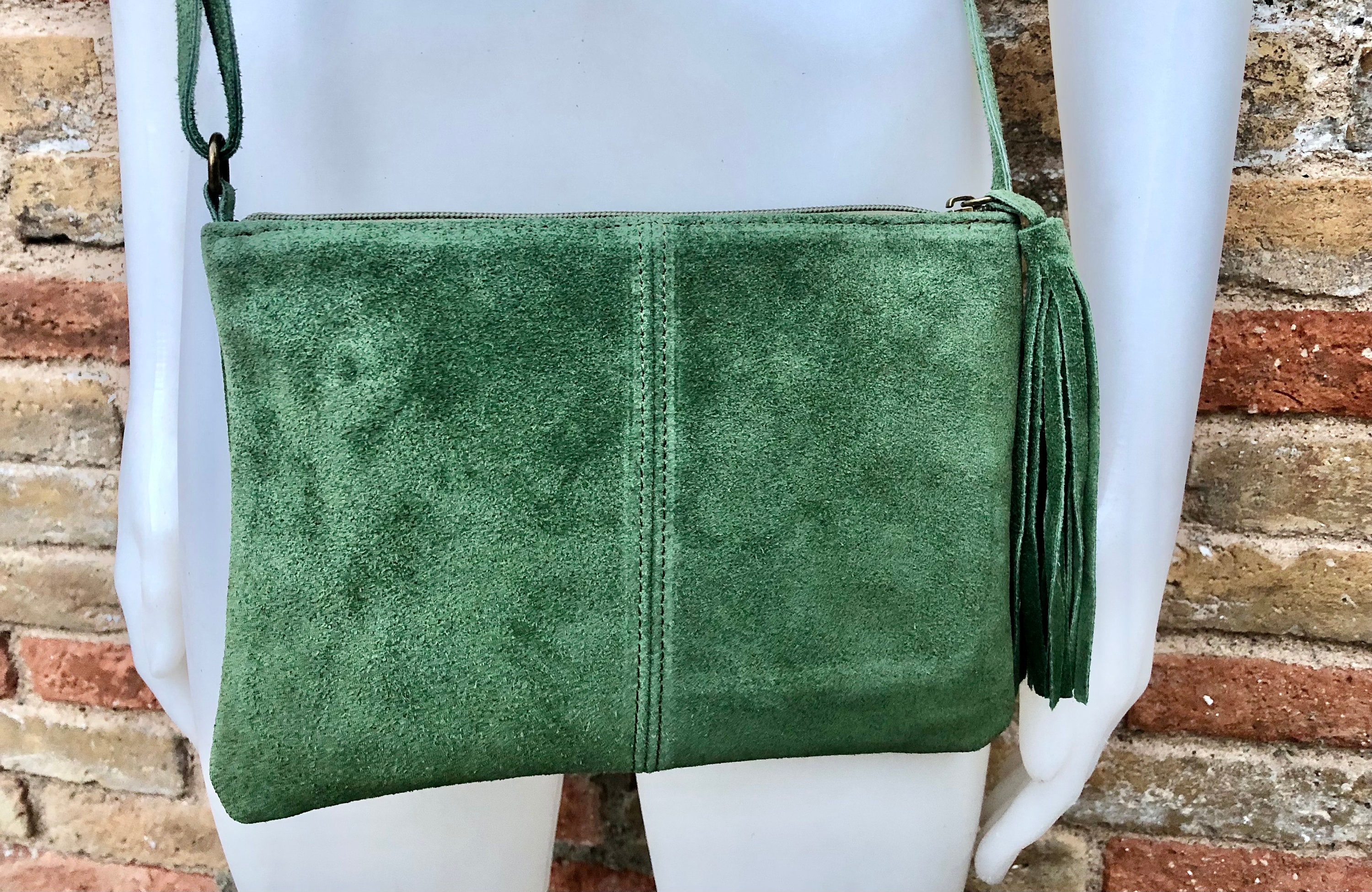 Suede Leather Bag in MOSS Green.cross Body Bag Boho Shoulder -  Hong  Kong
