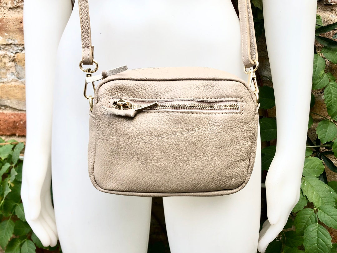Small Light Beige Leather Bag. GENUINE Leather Shoulder / Cross Body Bag.  Cream Beige Leather Purse With Adjustable Strap and Zipper. - Etsy