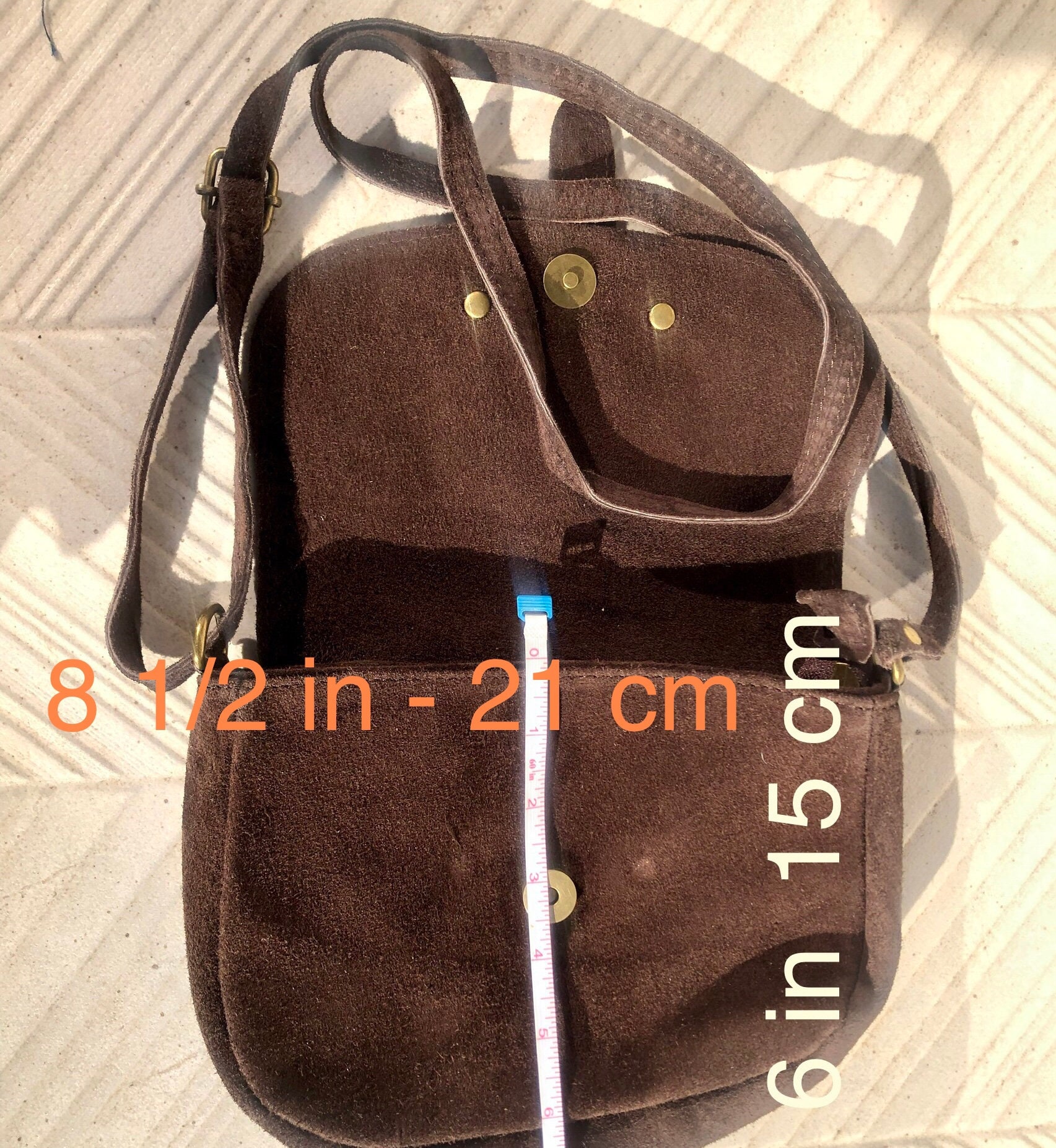 Dark BROWN Suede Bag. Genuine Leather Chocolate Crossbody