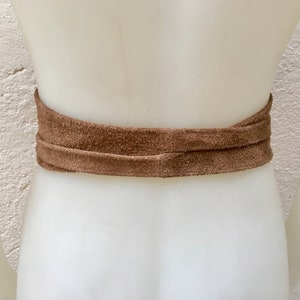 Very DARK beige suede OBI belt in natural soft suede. Light brown waist belt. Soft leather belt, beige sash, boho belt, TAUPE boho wrap belt image 5